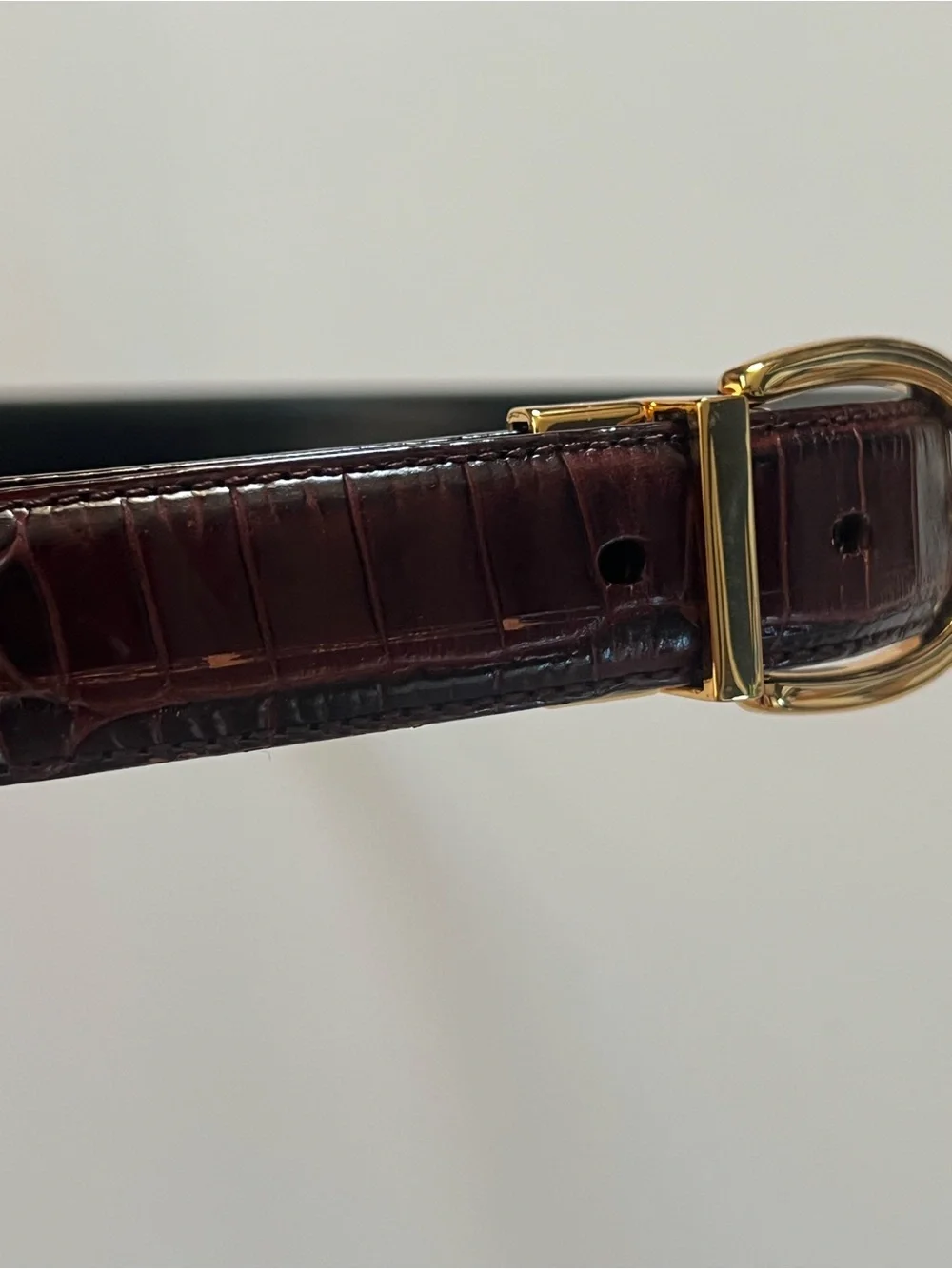 Lauren Ralph Lauren Reversible Brown Croc-Embossed Skinny Belt